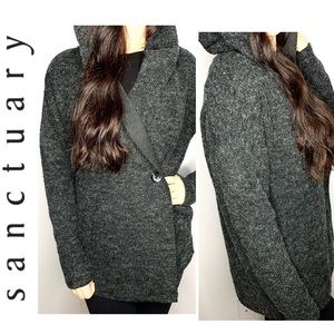 Sanctuary Oversized Hooded Wool Cardigan Jacket Fuzzy Marled Black Size Small